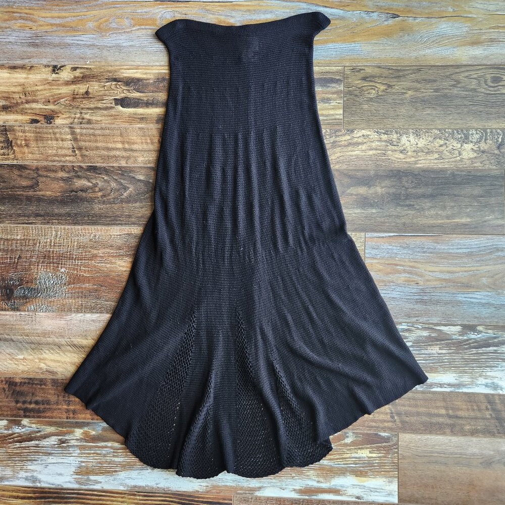 Cordelia Steampunk Knit Crochet Maxi A-Line Skirt Elastic Pullon Black